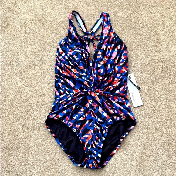 NWT Magicsuit Drew Cross Back V Neckline in Burano One Piece Swimsuit Size 8 - Picture 3 of 10